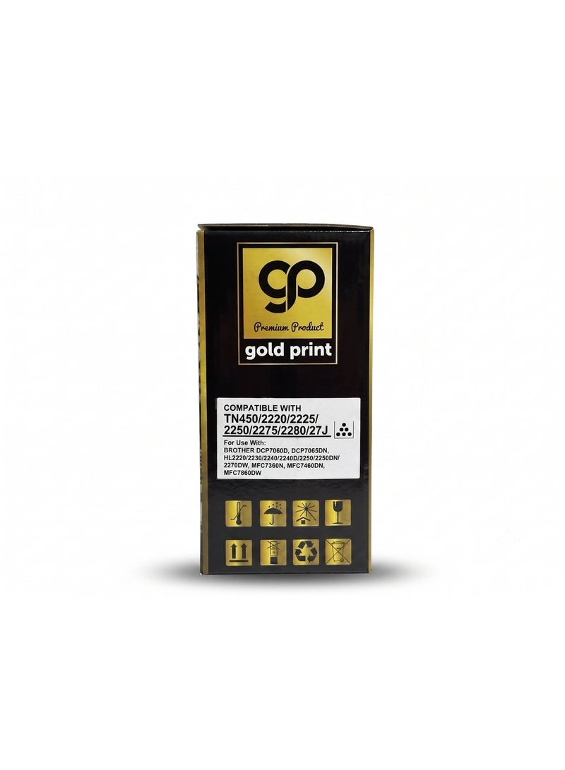 طباعة الذهب Gold Print Premium Toner Cartridge TN450, 2220, 2225, 2250, 2275, 2280, 27J,Black, Compatible For BROTHER DCP7060D, DCP7065DN, HL2220, 2230, 2240, 2240D, 2250, 2250DN, 2270DW, MFC7360N, MFC7460DN, MFC7860DW, Toner: Refined toner is infinitely close to original toner to achieve high color printing. 2600 Pages - Image 3