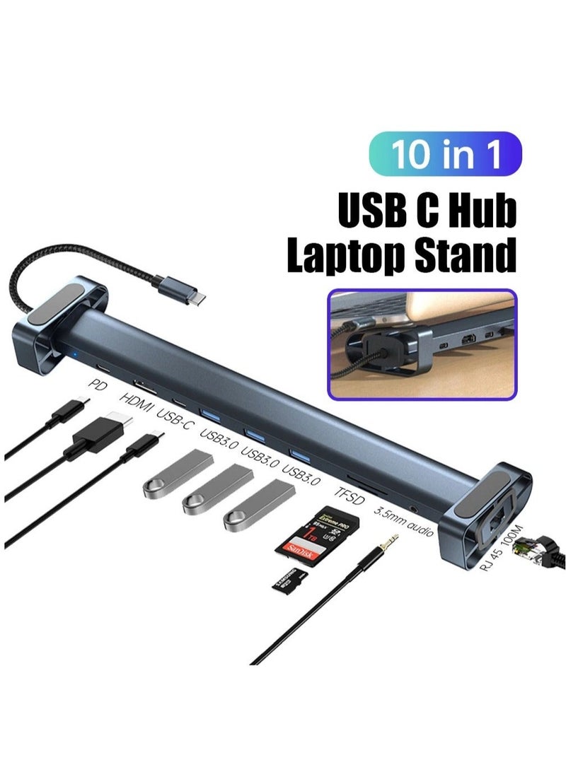 10 in 1 Hub Docking Station USB C Multi Port Adapter 4K HDMI PD 100W USB 3.0 Gigabit Ethernet RJ45 Docking Station Laptop Stand  - Image 1