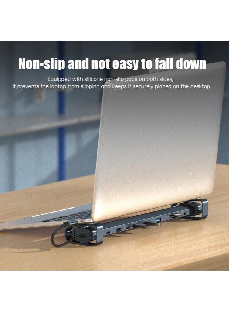 10 in 1 Hub Docking Station USB C Multi Port Adapter 4K HDMI PD 100W USB 3.0 Gigabit Ethernet RJ45 Docking Station Laptop Stand  - Image 3