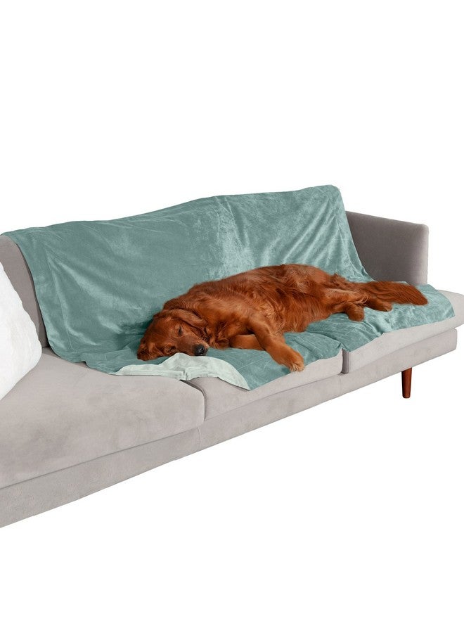 بطانية Furhaven المقاومة للماء للكلاب والقطط المنزلية، قابلة للغسل - بطانية مخملية فاخرة للكلاب بلونين - أخضر سيلادون، مقاس كبير جدًا/كبير جدًا جدًا - Image 1