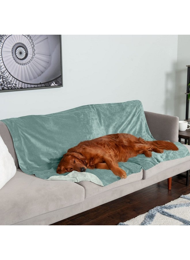 بطانية Furhaven المقاومة للماء للكلاب والقطط المنزلية، قابلة للغسل - بطانية مخملية فاخرة للكلاب بلونين - أخضر سيلادون، مقاس كبير جدًا/كبير جدًا جدًا - Image 3
