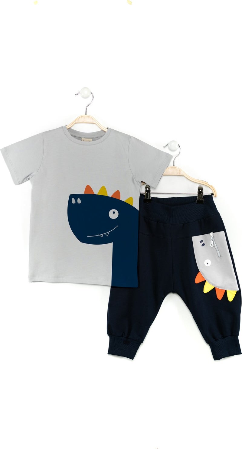 Denokids Zipper Dino Boy T-shirt Capri Shorts Set  - Image 3