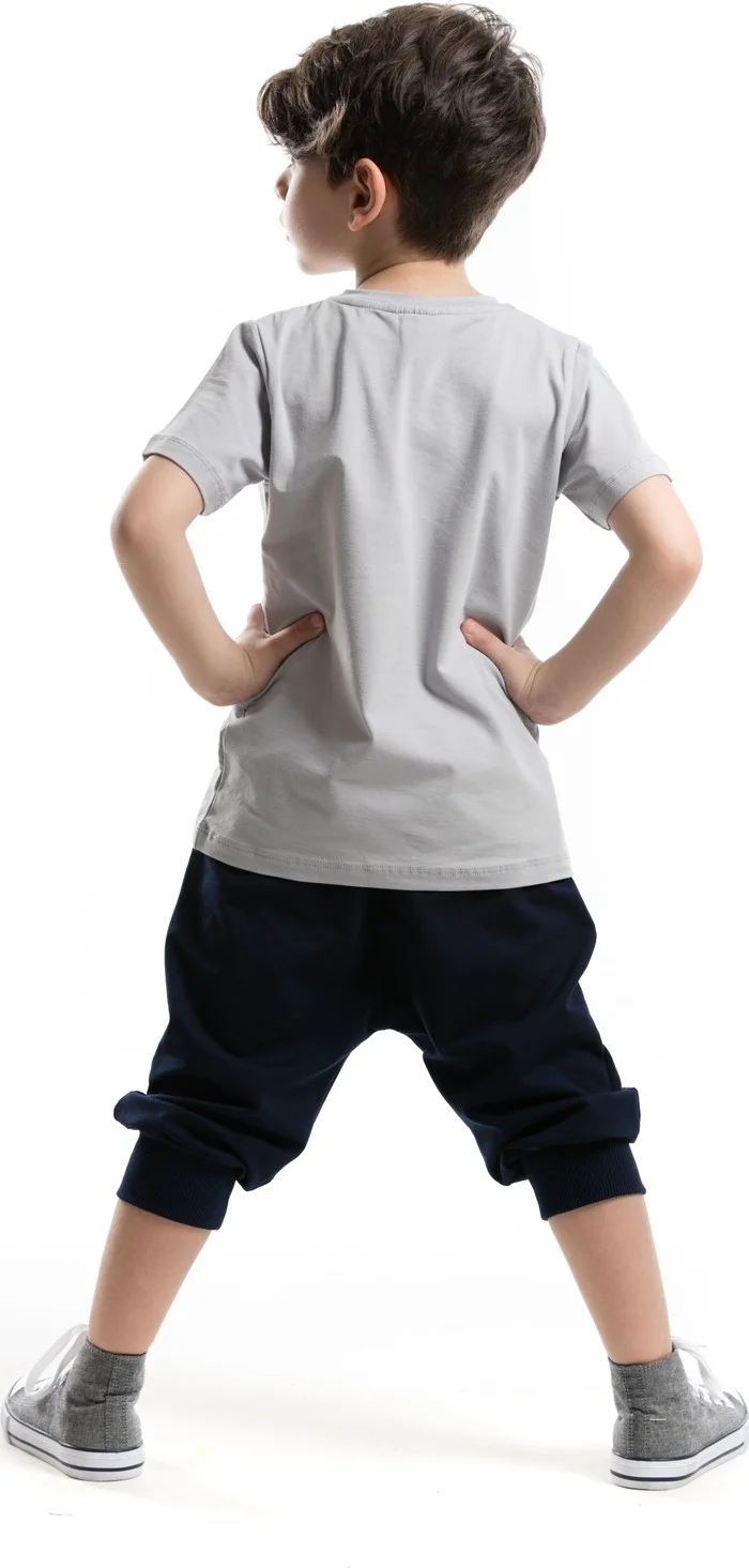 Denokids Zipper Dino Boy T-shirt Capri Shorts Set