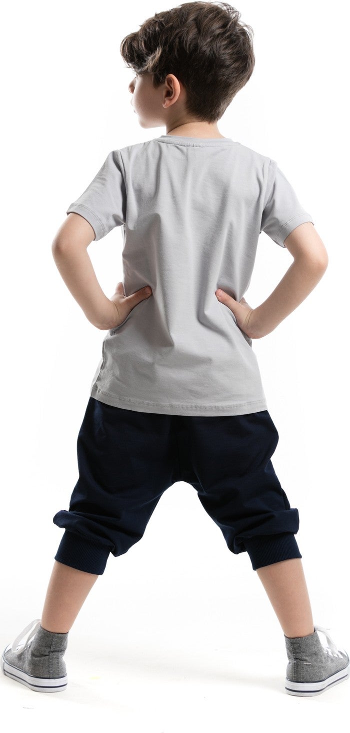 Denokids Zipper Dino Boy T-shirt Capri Shorts Set  - Image 2