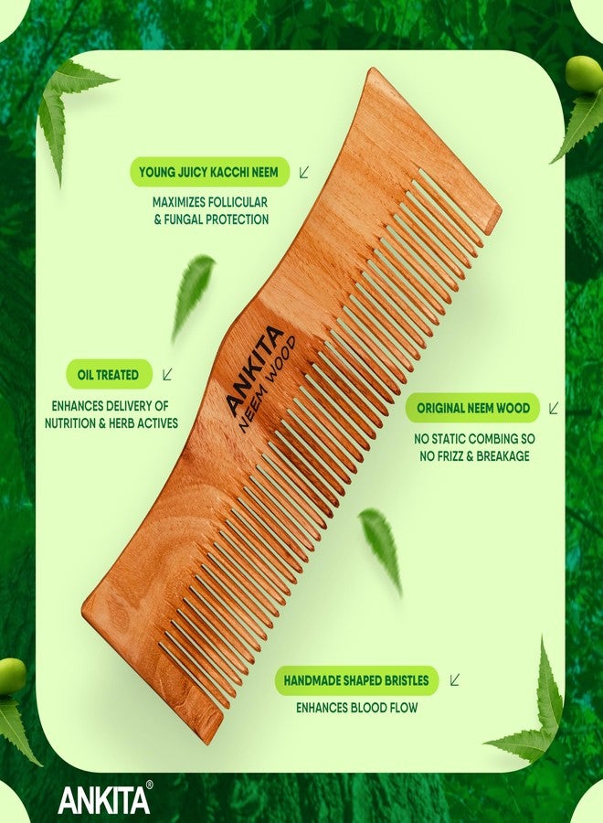 Ankita Neem Wooden Comb|Treated with Herbal Oils For Multi-Actions|Detangling, Frizz Control & Shine,Suited For All Types of Hair(NW-24) - Image 3