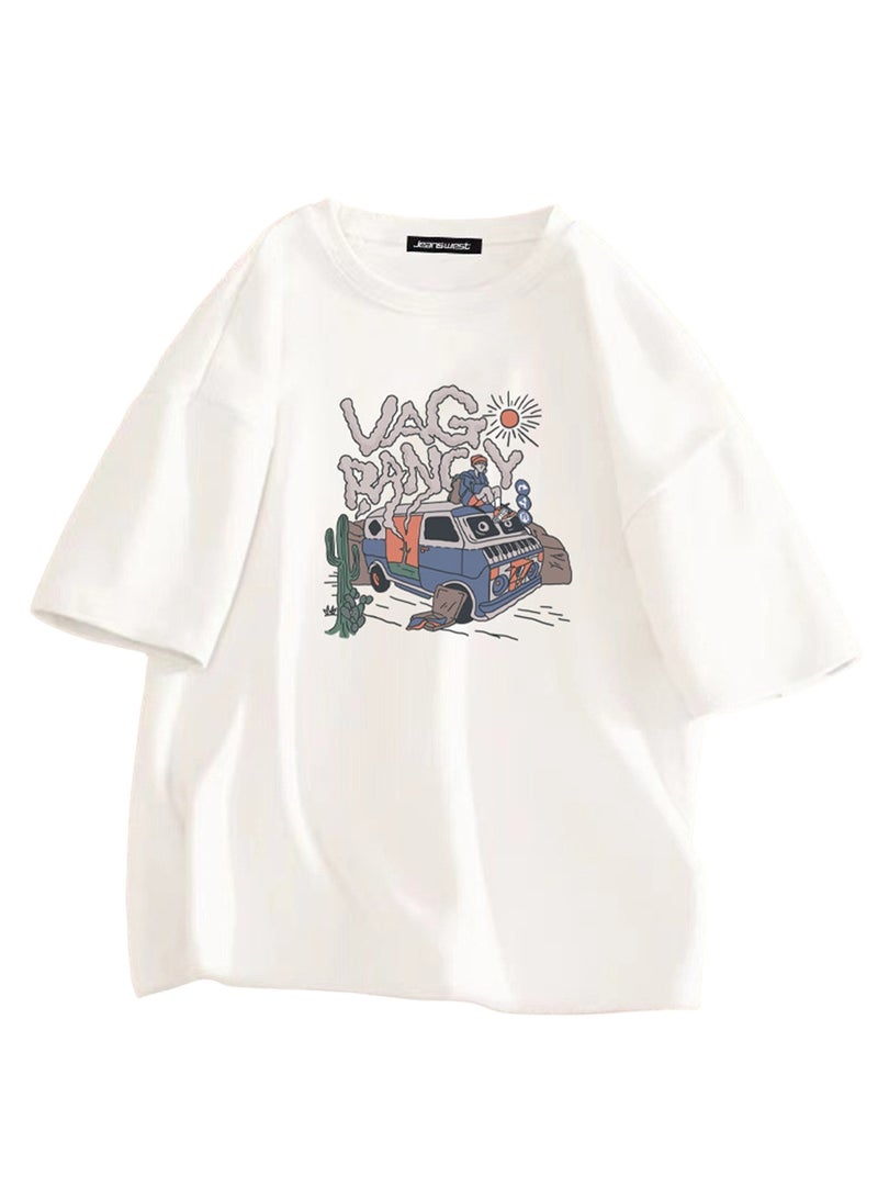 New pure cotton short-sleeved t-shirt men's summer round neck loose short-sleeved fashionable men's clothing  - Image 1