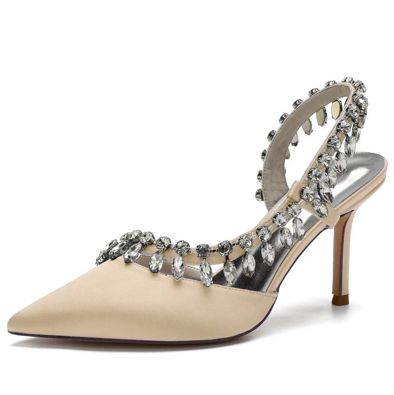 2025 High-Heeled Pointed-Toe Diamond Chain With Heavy-Duty Wedding Shoes, Bridal Shoes, Bridesmaid Shoes, Banquet Shoes 63-31 - Image 1