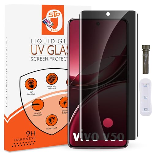 STP FEEL® UV Advanced Privacy Tempered Glass Screen Protector Guard Compatible For Vivo V50 / V50e / V50 Pro (6.77 Inch, Pack of 1) Full Edge to Edge Coverage Anti-Spy/Anti-Peeping 9H Hardness - Image 1