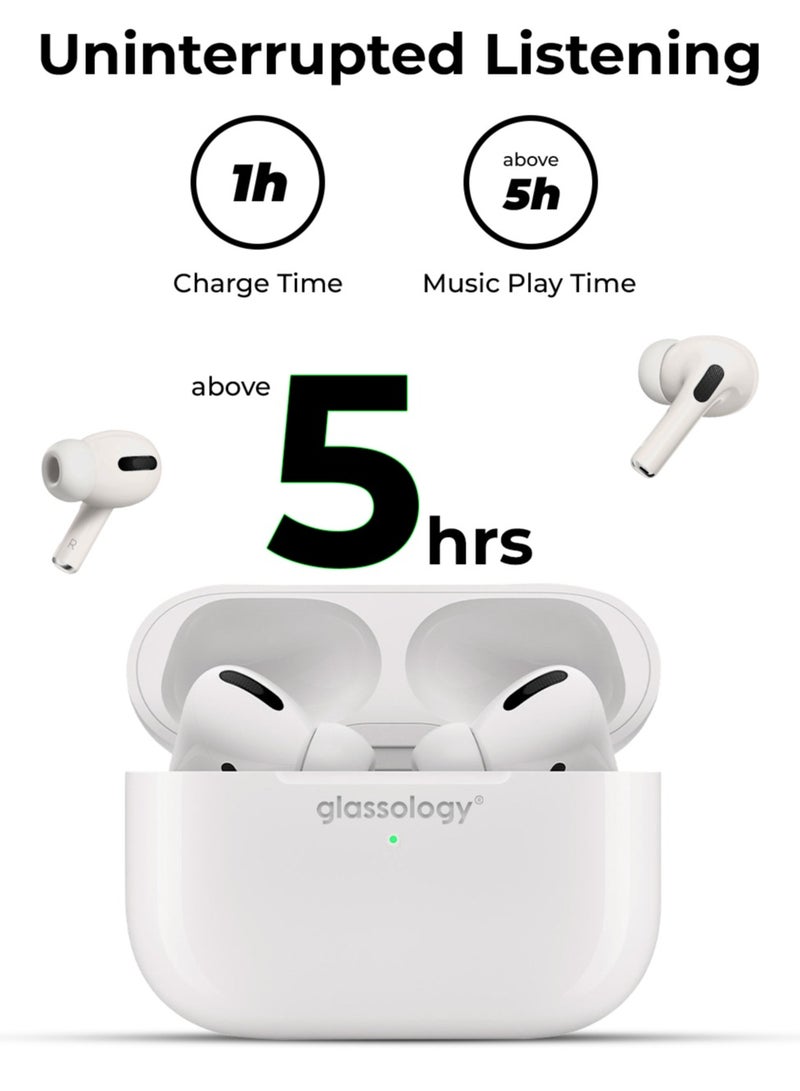 glassology G T A 2 White Truly Wireless Earbuds Pro Active Noise Cancelling Thumping Bass Multi Mode Above 5H Playtime Wireless Magsafe Charging Customized Sound Gaming Mode - White  - Image 2