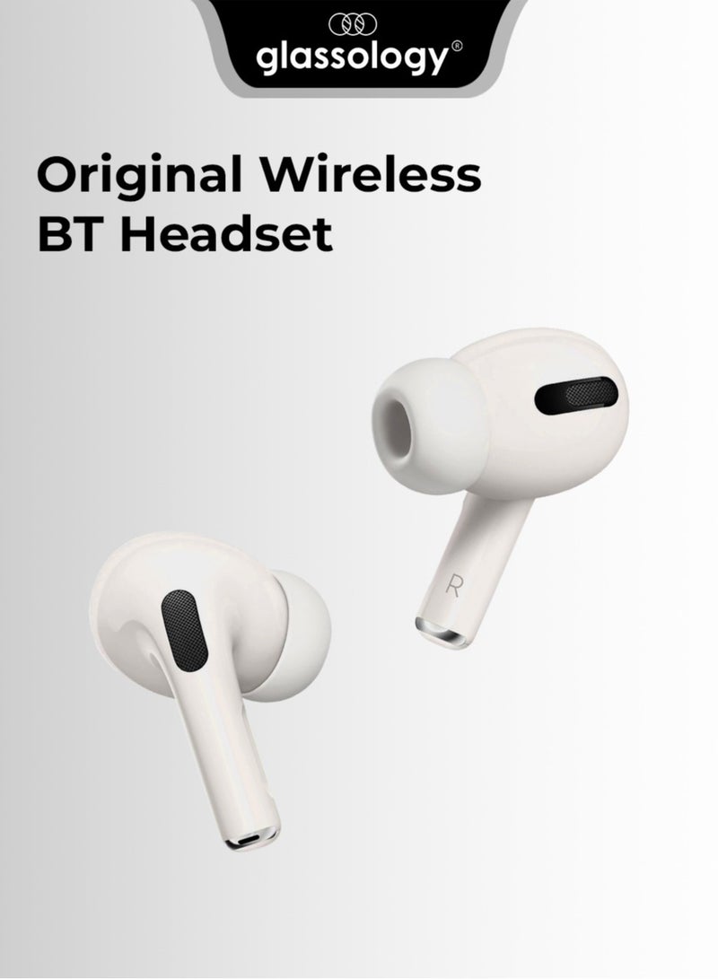 glassology G T A 2 White Truly Wireless Earbuds Pro Active Noise Cancelling Thumping Bass Multi Mode Above 5H Playtime Wireless Magsafe Charging Customized Sound Gaming Mode - White  - Image 1