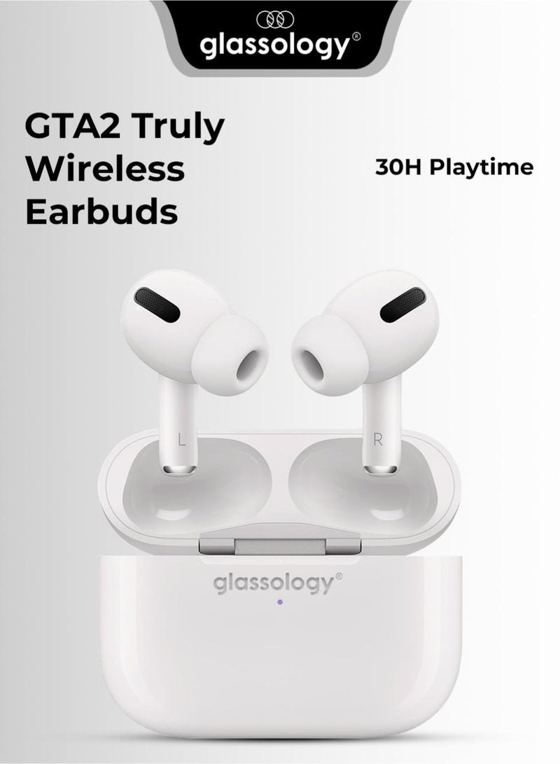 جلاسولوجي GTA 2 White Truly Wireless Earbuds with Pro ANC, Thumping Bass, Multi-Mode Sound, Gaming Mode, MagSafe Wireless Charging & 30 Hours Playtime - Image 1