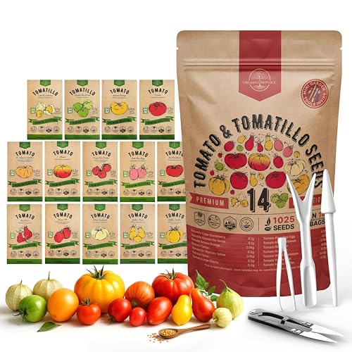 Organo Republic 14 Rare Tomato & Tomatillo Garden Seeds Variety Pack - 1,020+ Non-GMO Heirloom Tomato & Tomatillo Seeds for Outdoors & Indoor Home Gardening - Image 1