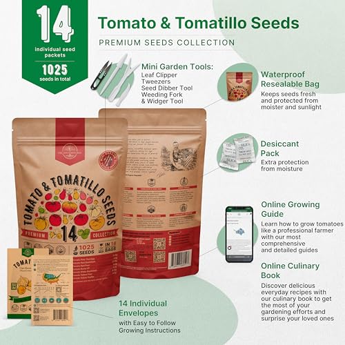 Organo Republic 14 Rare Tomato & Tomatillo Garden Seeds Variety Pack - 1,020+ Non-GMO Heirloom Tomato & Tomatillo Seeds for Outdoors & Indoor Home Gardening - Image 2