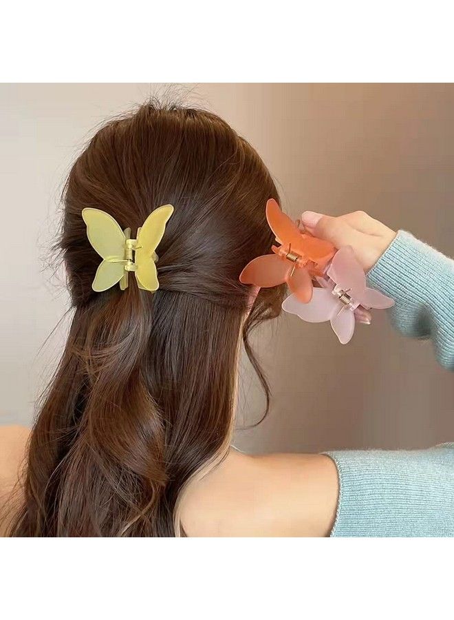 Samyak Trendy Butterfly Frosted Colors Plastic Hair Barrette Clip Claw Clutcher Jaw Clamp Hair Accessories For Women & Girls (Pack Of 4) - Image 3