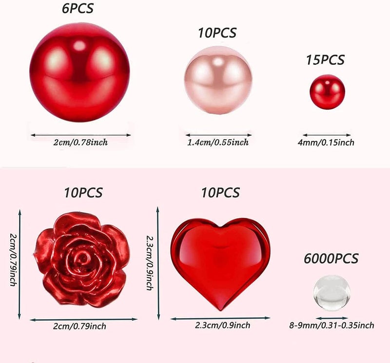 klarako 6051Pcs Valentine's Day Vase Filler Decor - Valentines Day Heart Rose Floating Pearls Clear Water Gel Beads Vase Filler for DIY Crafts Holiday Home Table Party Decoration (#11) - Image 3