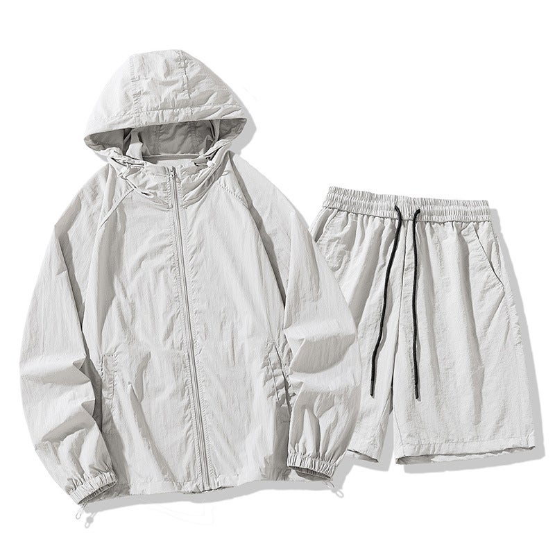 Ice silk suit summer new mens and womens cold breathable quick-drying anti-ultraviolet ice silk sunscreen all-match two-piece suit black suit - Image 2