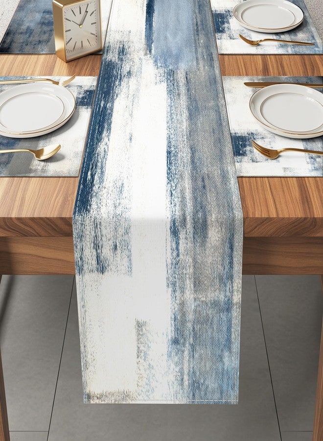 AILUER White and Gray Table Runner and Placemats Set of 6 Farmhouse Washable Linen Place Mats Rustic Abstract Art Table Decor for Kitchen Dining Coffee Outdoor Party (White and Gray, 13"x71"+12"x18") - Image 5