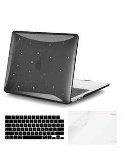 3 in 1 Hard Case Compatible with MacBook Air 15 inch 2025 M4 Chip A3241/2024 M3 Chip A3114 /2023 M2 Chip A2941 with Touch ID Retina Display, Glitter Laptop Plastic Hard Shell Case + Keyboard Cover + Screen ,Blac