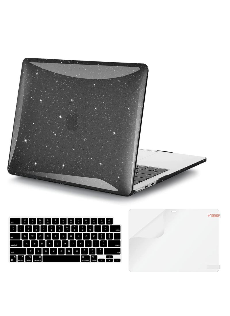 Generic - 3 in 1 Hard Case Compatible with MacBook Air 15 inch 2025 M4 Chip A3241/2024 M3 Chip A3114 /2023 M2 Chip A2941 with Touch ID Retina Display, Glitter Laptop Plastic Hard Shell Case + Keyboard Cover + Screen ,Blac - Image 1