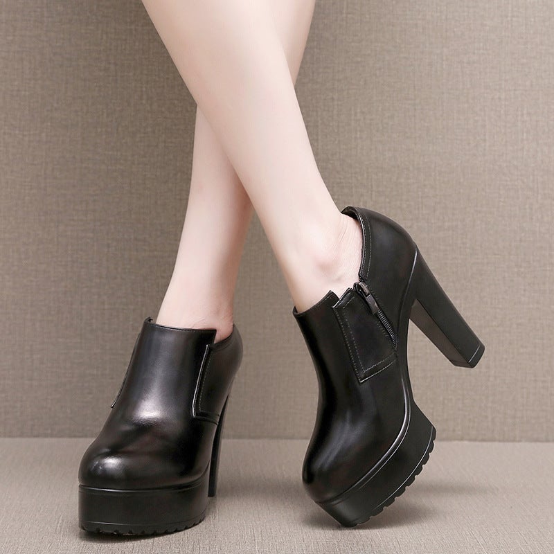 12Cm Thick Heel Fashion Bare Boots Side Zipper Non-Slip Work Shoes Waterproof Platform Thick Bottom Deep Mouth Super High Heel Shoes - Image 4