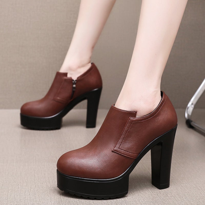 12Cm Thick Heel Fashion Bare Boots Side Zipper Non-Slip Work Shoes Waterproof Platform Thick Bottom Deep Mouth Super High Heel Shoes - Image 3
