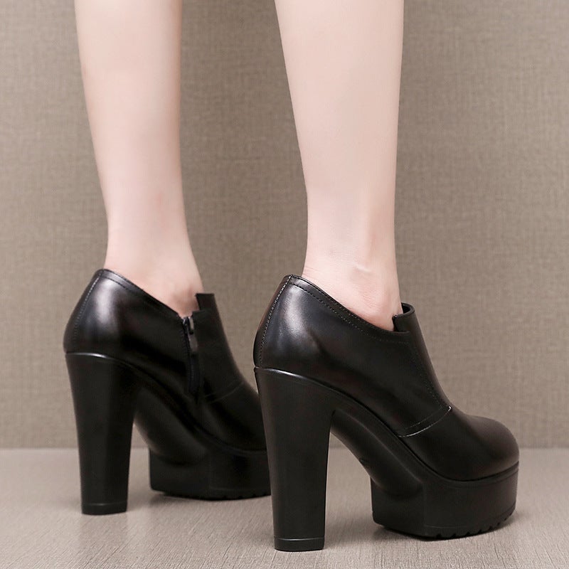 12Cm Thick Heel Fashion Bare Boots Side Zipper Non-Slip Work Shoes Waterproof Platform Thick Bottom Deep Mouth Super High Heel Shoes - Image 5