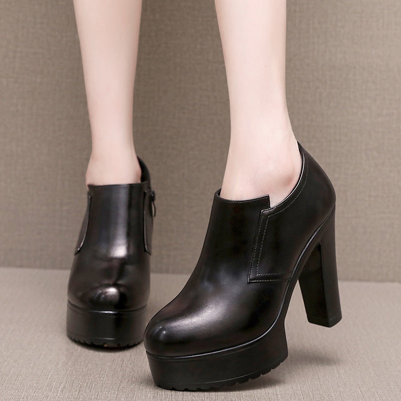 12Cm Thick Heel Fashion Bare Boots Side Zipper Non-Slip Work Shoes Waterproof Platform Thick Bottom Deep Mouth Super High Heel Shoes - Image 2