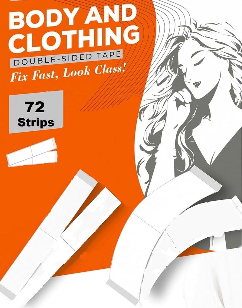 Generic 72 strips Double Sided Tape for Fashion and Body Tape for Clothes Dressing Tape/Invisible Double-sided Body Tape, Fabric And Skin Friendly For All Skin Shades to stick on clothes & Transparent  - Image 1