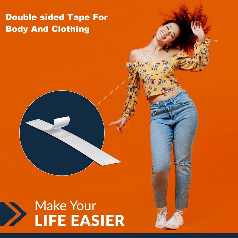 Generic 72 strips Double Sided Tape for Fashion and Body Tape for Clothes Dressing Tape/Invisible Double-sided Body Tape, Fabric And Skin Friendly For All Skin Shades to stick on clothes & Transparent  - Image 2