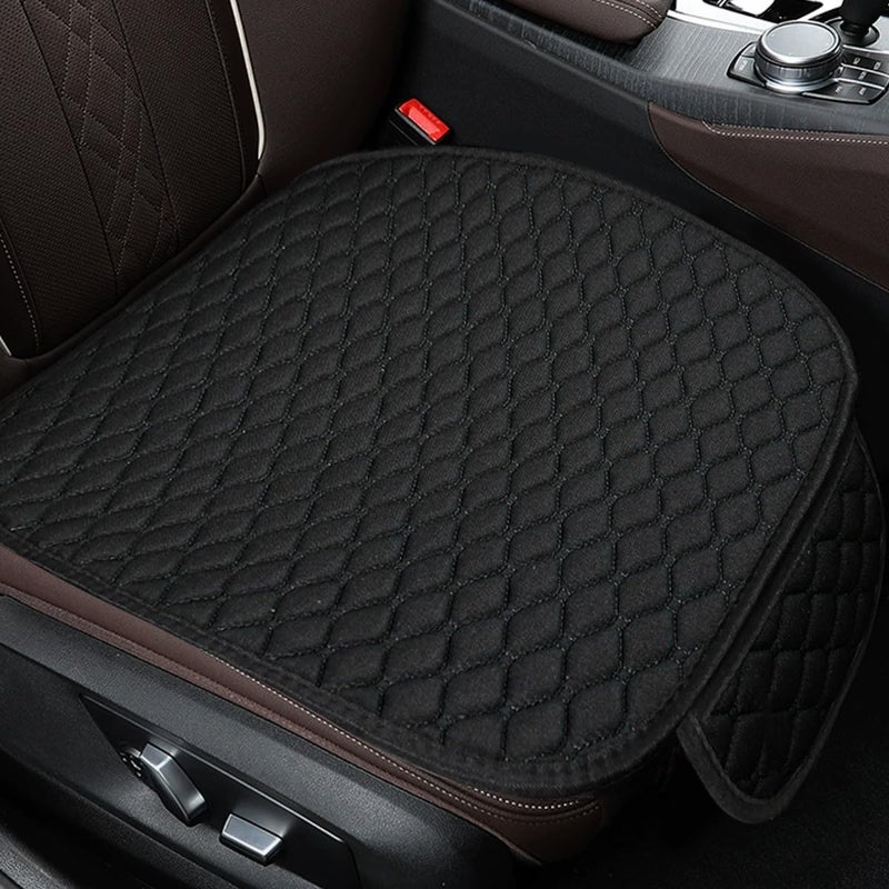 DUSCOKE Car Seat Cover Comfortable AntiSlip Linen Auto Front Seat Protector Breathable Seat Bottom Cushion Pad with Storage Pocket Universal Vehicle Interior Accessory for SUV Truck Black - Image 3