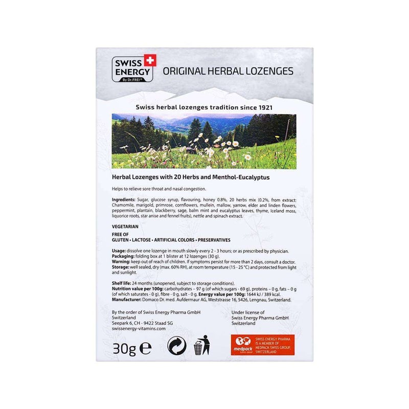 Swiss Energy Lozenges Eucalyptus and Menthol 12S - Image 3