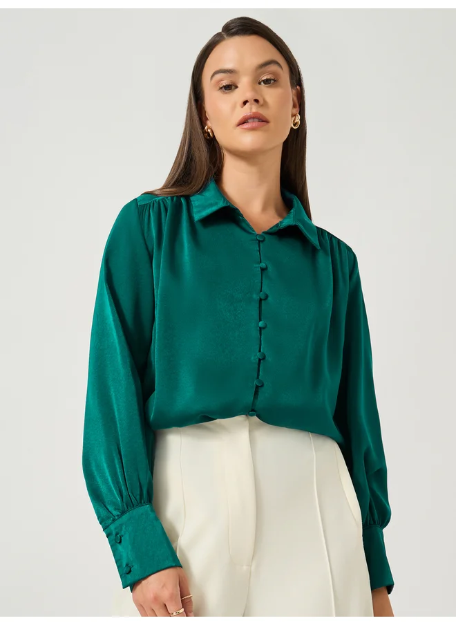 ستايلي Styli Balloon Sleeve Buttoned Down Blouse