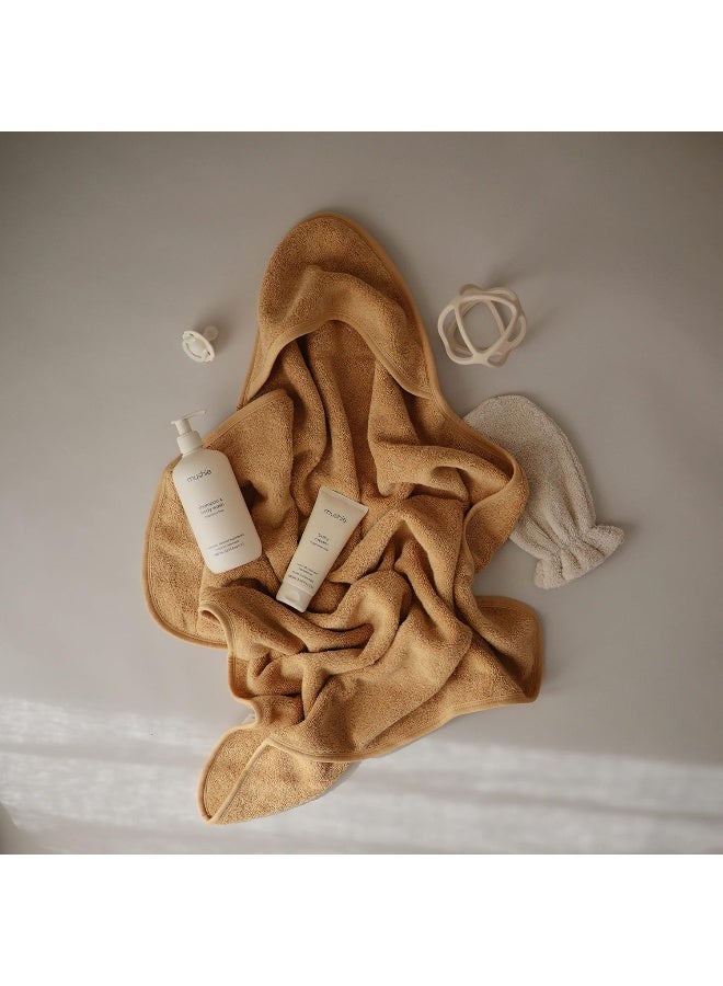 mushie Baby Hooded Towel | Organic Cotton (Fall Yellow) - Image 4