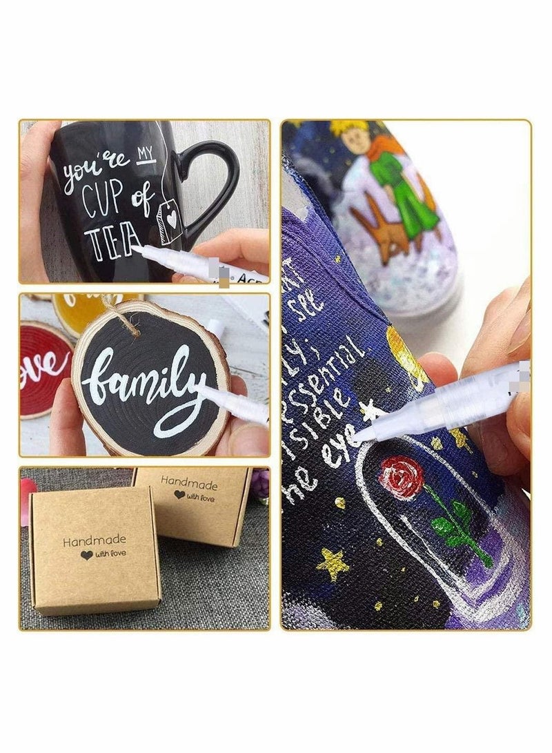 SYOSI Paint Pens White Black Marker 6 Pack, 0.7mm Acrylic White Permanent Marker, White Paint Pens for Rock Painting Stone Ceramic Glass Wood Plastic Glass Metal Canvas Water-based Extra Fine Point - Image 5