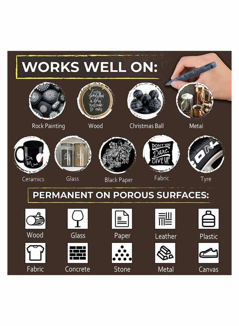 SYOSI Paint Pens White Black Marker 6 Pack, 0.7mm Acrylic White Permanent Marker, White Paint Pens for Rock Painting Stone Ceramic Glass Wood Plastic Glass Metal Canvas Water-based Extra Fine Point - Image 4