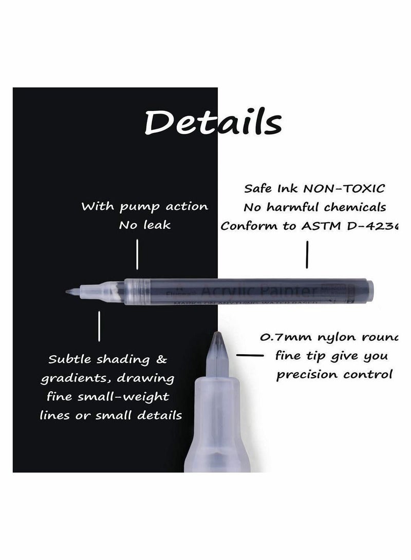 SYOSI Paint Pens White Black Marker 6 Pack, 0.7mm Acrylic White Permanent Marker, White Paint Pens for Rock Painting Stone Ceramic Glass Wood Plastic Glass Metal Canvas Water-based Extra Fine Point - Image 3