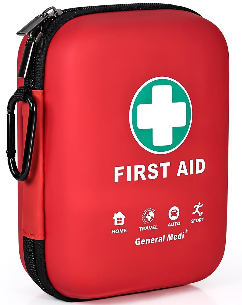 General Medi General Medi First Aid Kit 170 Pieces Hard Case and Lightweight Great for Travel Home Office Vehicle Camping Workplace Outdoor Red