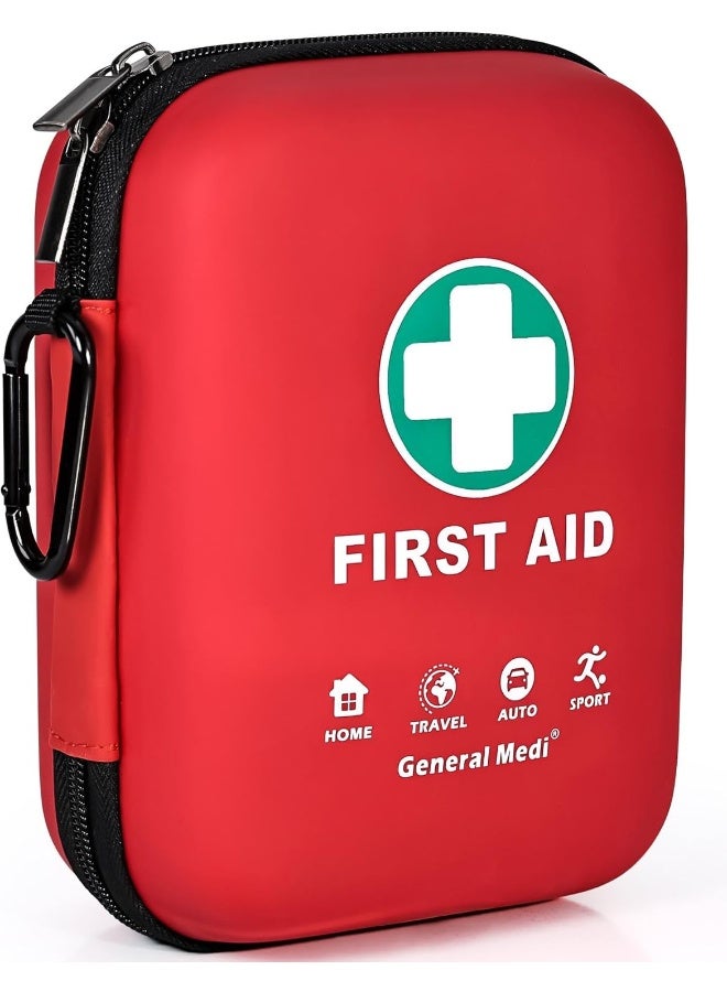 General Medi طقم الإسعافات الأولية العام - 170 قطعة علبة صلبة وخفيفة الوزن - مثالي للسفر، المنزل، المكتب، السيارة، التخييم، مكان العمل والأنشطة الخارجية (أحمر) - Image 1
