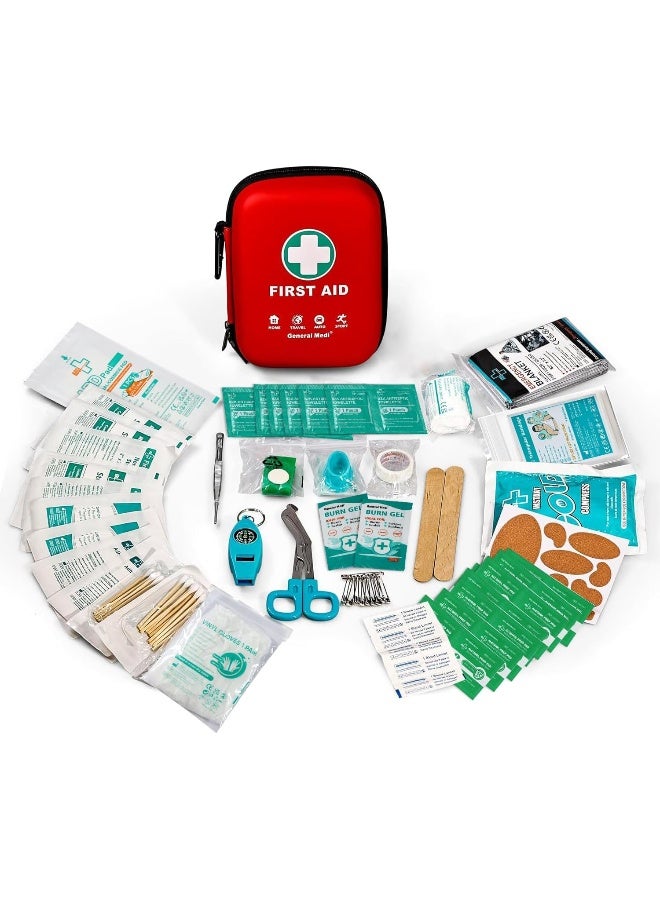 General Medi طقم الإسعافات الأولية العام - 170 قطعة علبة صلبة وخفيفة الوزن - مثالي للسفر، المنزل، المكتب، السيارة، التخييم، مكان العمل والأنشطة الخارجية (أحمر) - Image 3