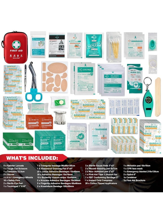 General Medi طقم الإسعافات الأولية العام - 170 قطعة علبة صلبة وخفيفة الوزن - مثالي للسفر، المنزل، المكتب، السيارة، التخييم، مكان العمل والأنشطة الخارجية (أحمر) - Image 2