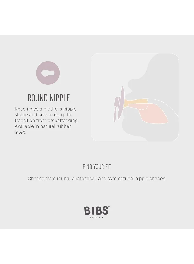 BIBS Pack of 2 Colour Soother Bpa Free Dummy Pacifier, Round Natural Rubber Latex, Size 2 6 To 18 Months , Cloud/Blush