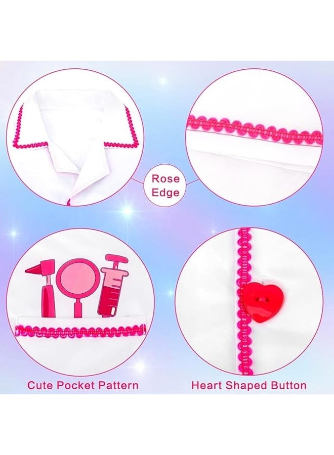 برين جيجلز طقم زي طبيب BrainGiggles للأطفال - طقم زي طبيب بمعطف أبيض مع سماعة طبية حقيقية - معطف طبيب للأطفال للعب الأدوار، يوم المهنة، الهالوين، ارتداء الملابس (أبيض/وردي، 110 سم) - Image 2