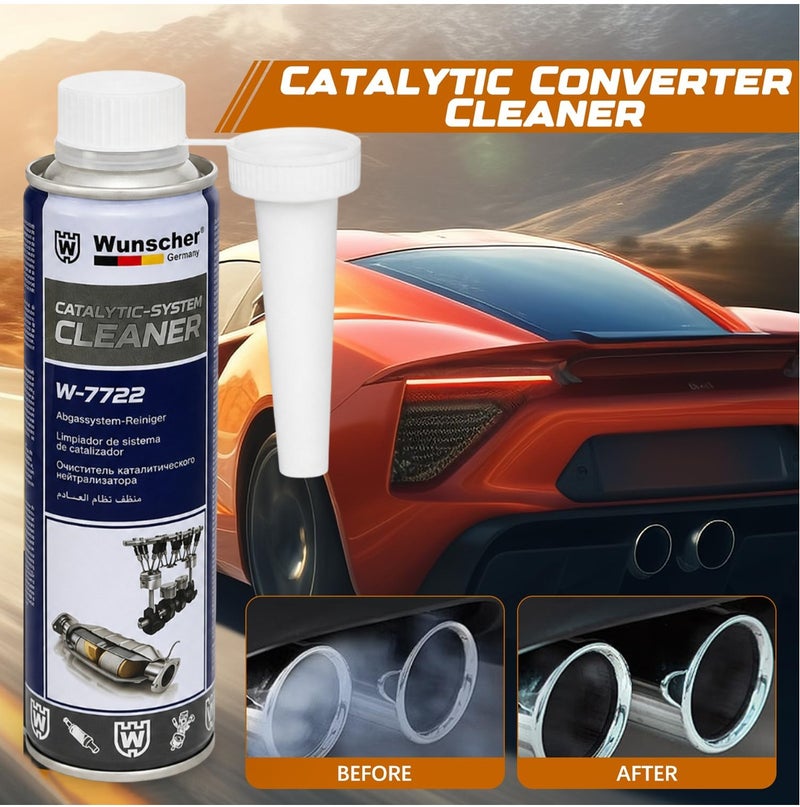 Wunscher W-7722 Catalytic System Cleaner 300ML x 2PCS, 600ML Petrol & Diesel Fuel Additive, Catalytic Converter DPF Injection Exhaust System Cleaner, Carbon Soot Deposit Remover, Engine Maintenance Treatment - Image 4