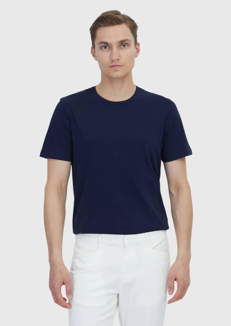 Ramsey Navy Blue Plain Crew Neck 100% Cotton T-Shirt