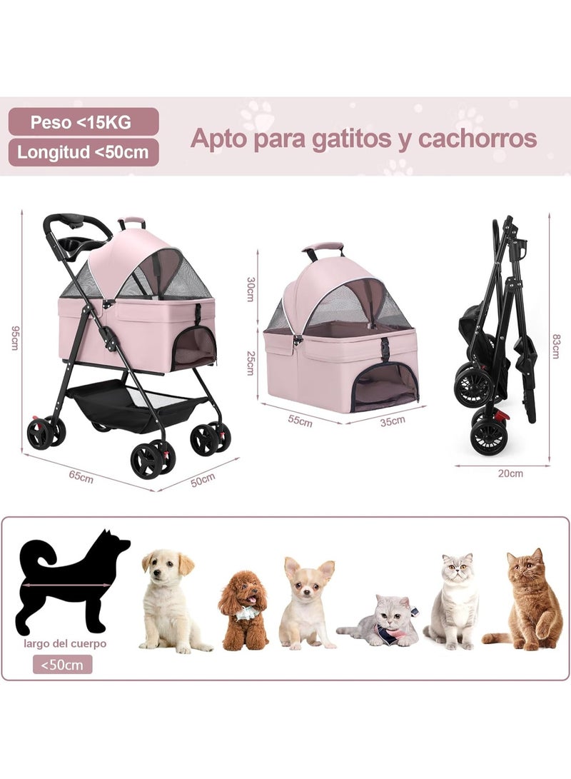Pet Stroller for Cats/Dogs,Separable Dog Strollers for Small Medium Dogs Within 20kg,Pet Gear No-Zip Dog Prams Pushchairs - Image 4