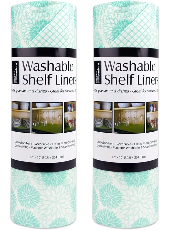 S-TOP Fridge & Shelf Liner Collection Non-Adhesive, Cut To Fit, Machine Washable, 12X20, Aqua Dahlia, 2 Piece - Image 1