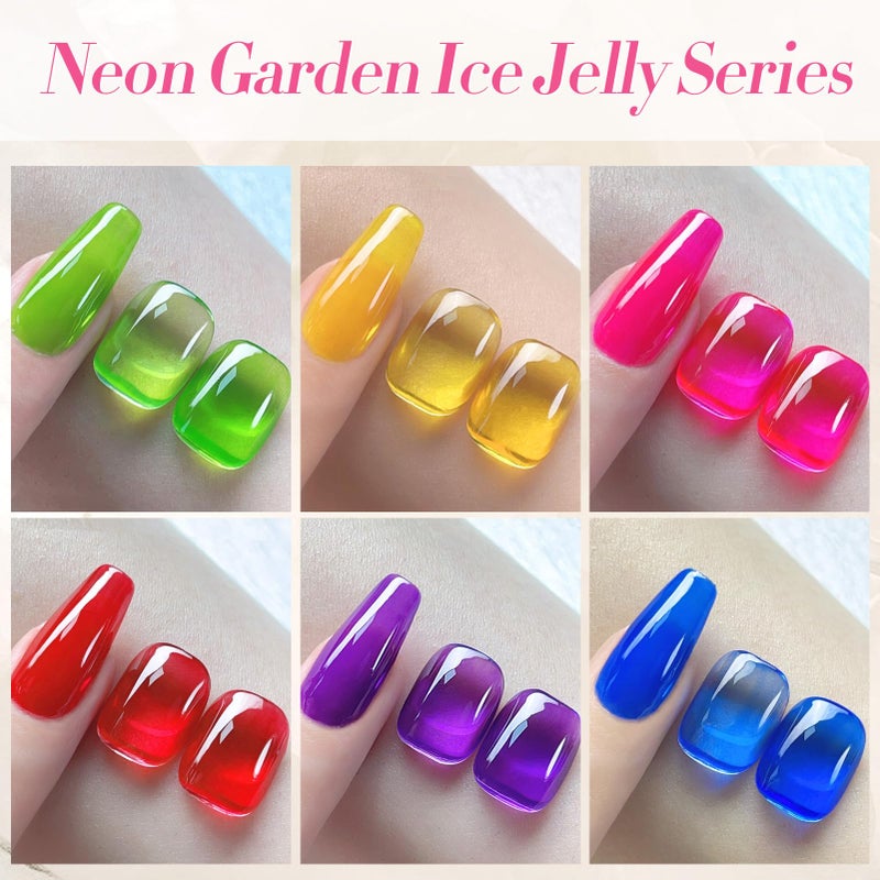 Born Pretty Christmas Jelly Gel Nail Polish Neon Spring Summer Gel Polish,Hot Pink Red Purple Blue Green 6Colors Translucent Effect,Soak Off U v LED Light Cure Nail Art Kit Salon Manicure DIY at Home - Image 4