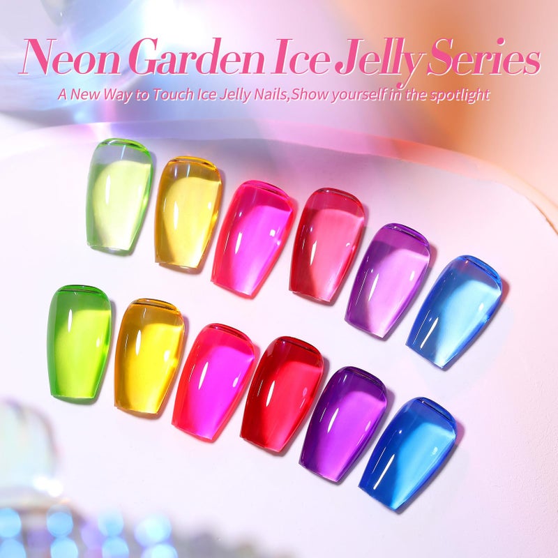 Born Pretty Christmas Jelly Gel Nail Polish Neon Spring Summer Gel Polish,Hot Pink Red Purple Blue Green 6Colors Translucent Effect,Soak Off U v LED Light Cure Nail Art Kit Salon Manicure DIY at Home - Image 2