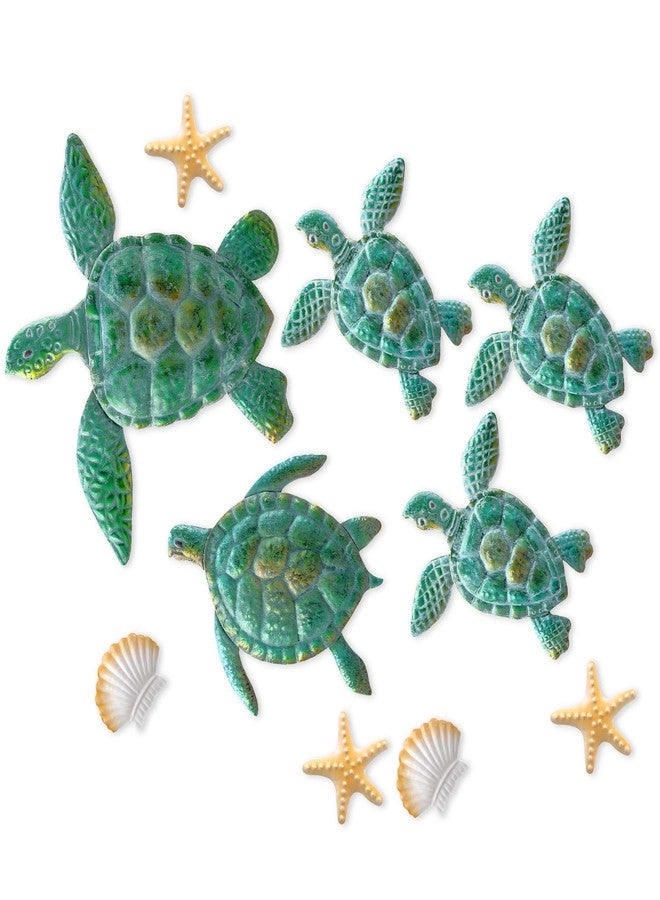Mudder 10 Pieces Sea Turtle 3D Ocean Turtle Starfish Ornaments Shell Beach Theme Wall Art Decorations for Indoor Outdoor Garden (Aqua) - Image 1