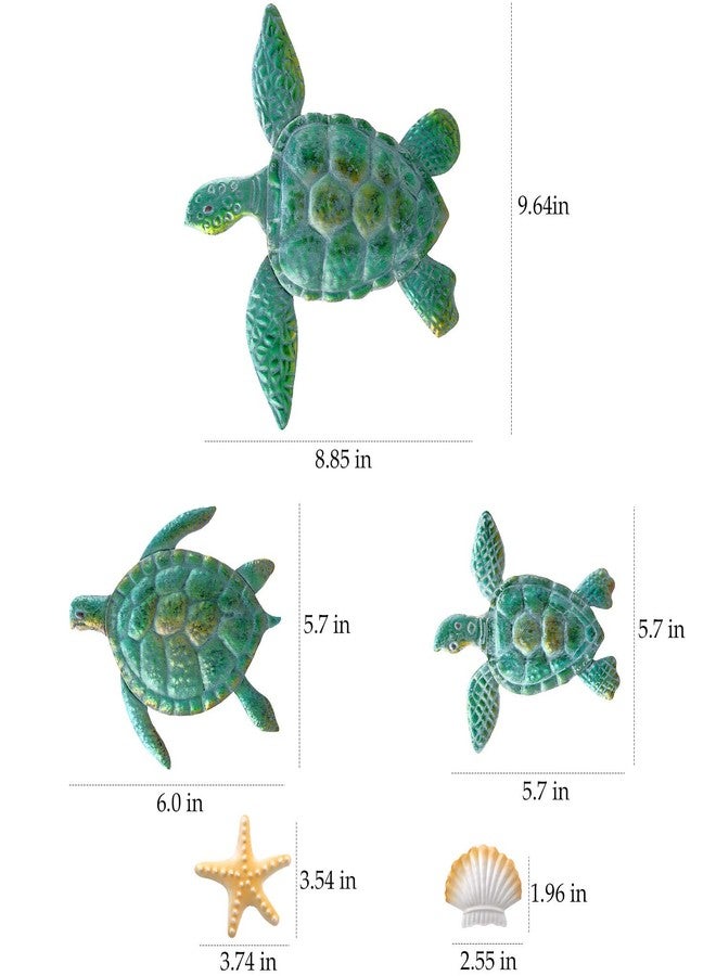 Mudder 10 Pieces Sea Turtle 3D Ocean Turtle Starfish Ornaments Shell Beach Theme Wall Art Decorations for Indoor Outdoor Garden (Aqua) - Image 2